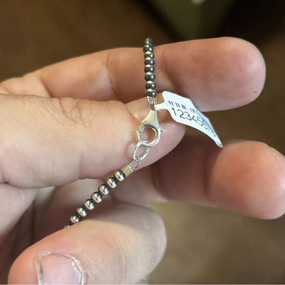 Sterling silver Native American Navajo pearl 18” 3mm pearls 6mm turquoise spiny - Picture 7 of 9